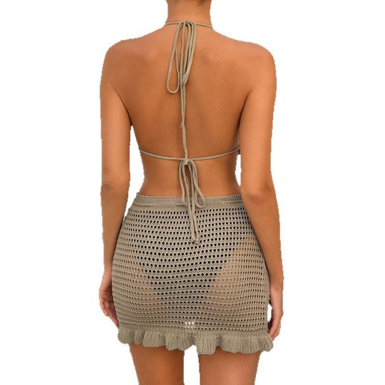 Damen Häkel-Bikini-Set mit rüschenbesetzten Details und verstellbarem Bund