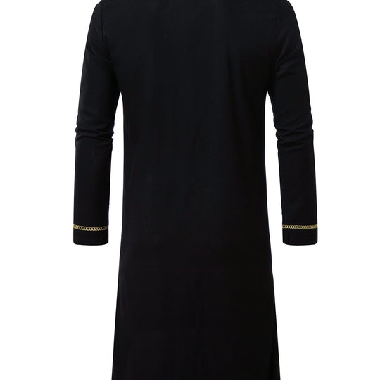 Herren Elegante Langtunika mit Rundhalsausschnitt, Frontreißverschluss und goldener Zierstickerei Nord Taschen