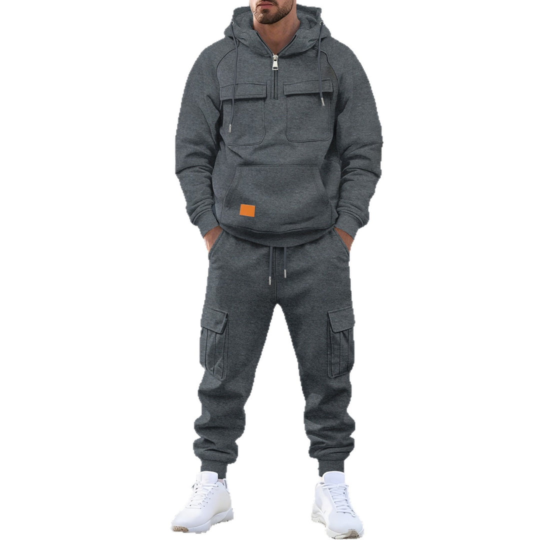 Herren technischer Oversize-Hoodie mit Halbzip, Kapuze, Kängurutasche und aufgesetzten Utility-Taschen Nord Taschen