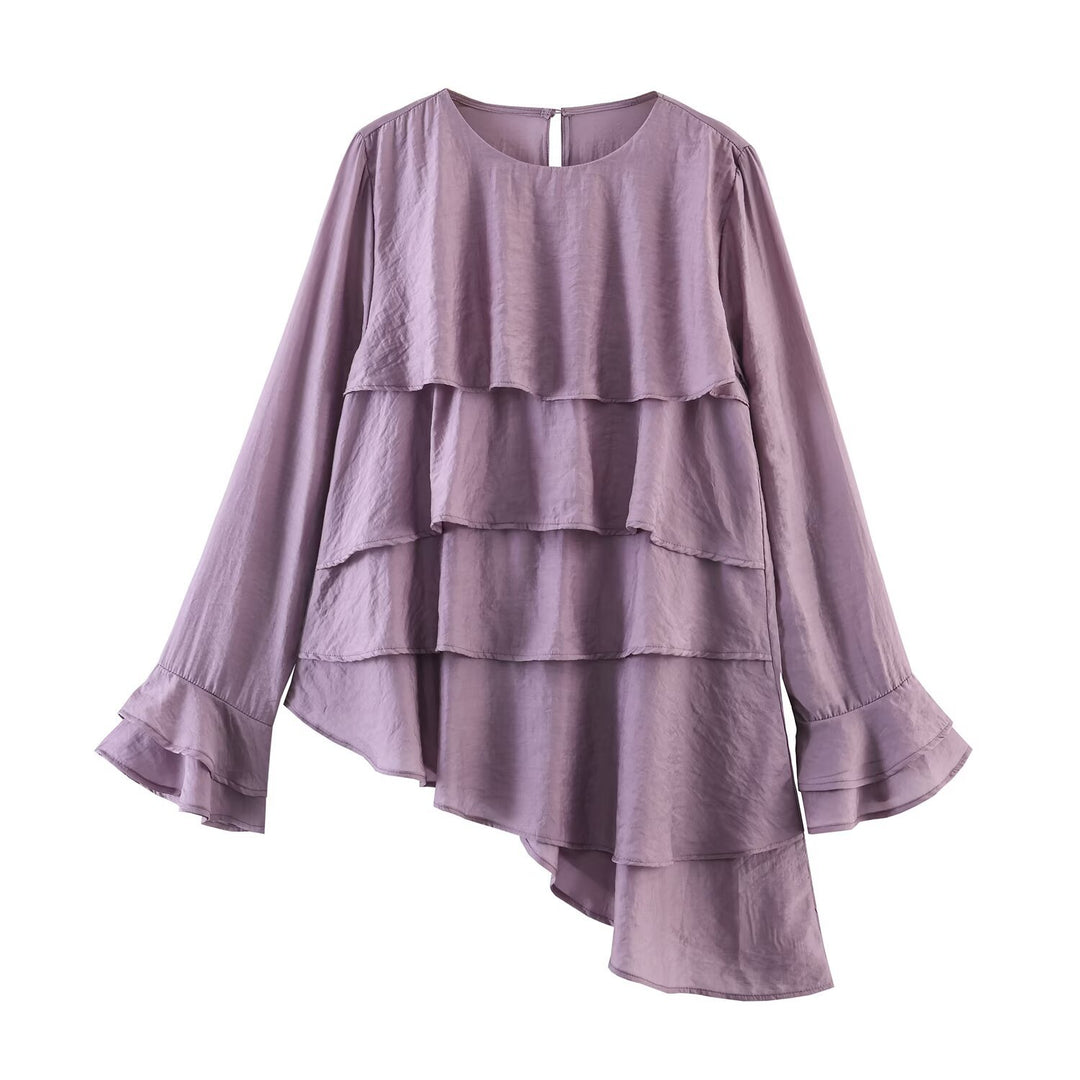 Damen Gestufte Rüschenbluse mit Glockenärmeln und asymmetrischem Saum Nord Taschen