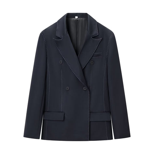 Damen Doppelreihiger Blazer mit dekorativen Ziernähten und Pattentaschen Nord Taschen