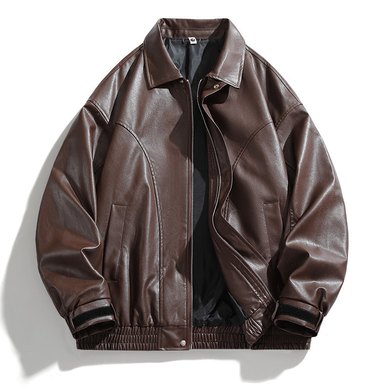 Herren lässige Kunstlederjacke mit elastischem Bund Fudus