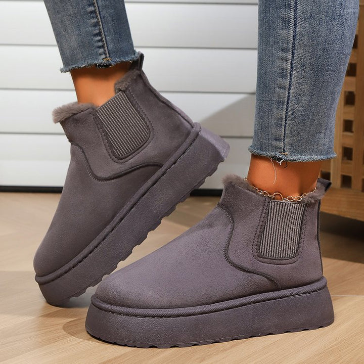 Damen  gefütterte Chelsea-Boots im Velours‑Look mit hohem Plateau‑Sohlenprofil und weichem Innenfutter Nord Taschen
