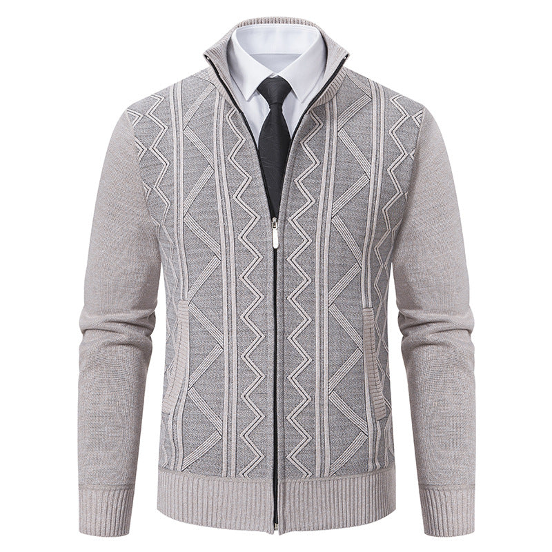 Herren Strickjacke mit Reißverschluss, Stehkragen und strukturierter Zopfmuster-Optik Nord Taschen