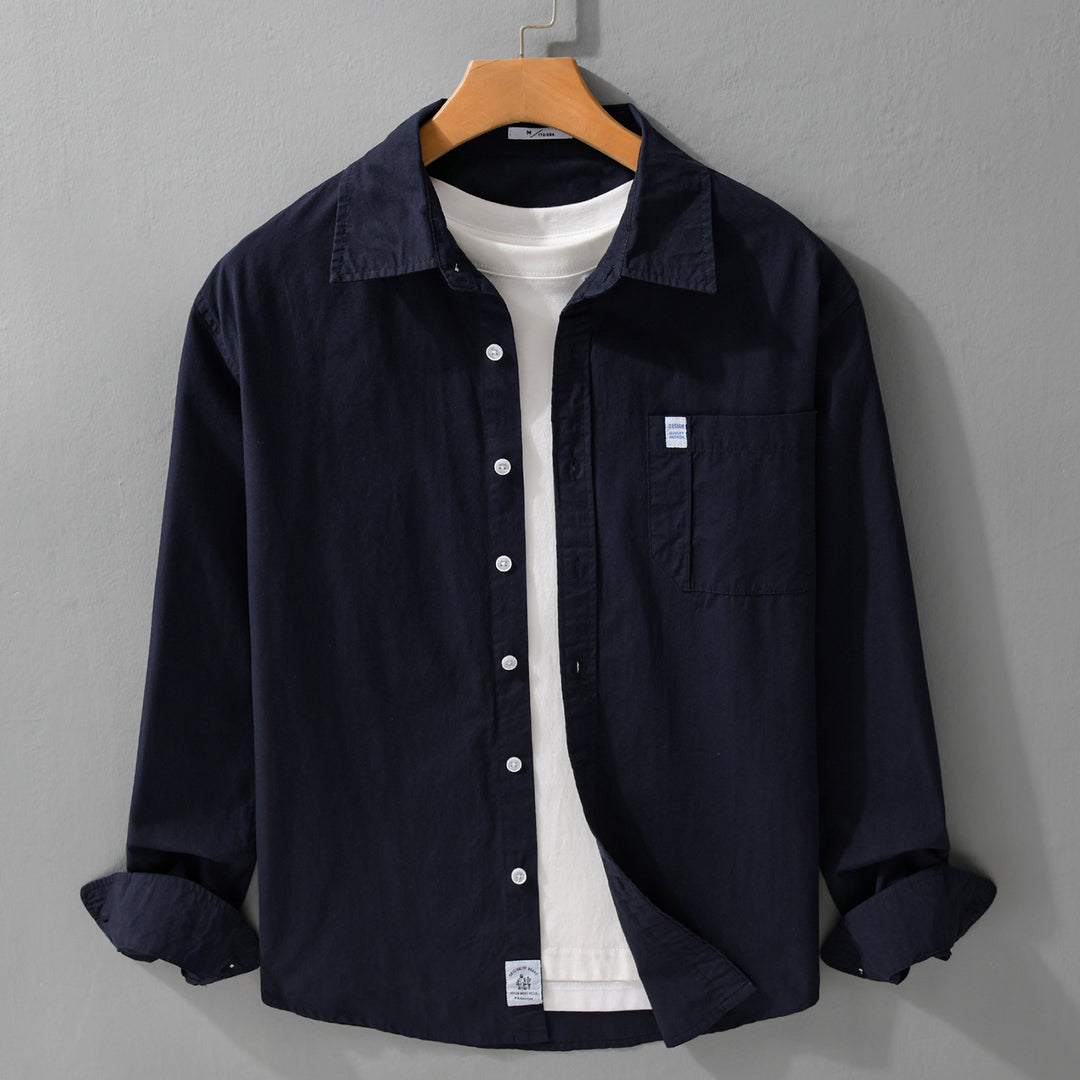 Herren Baumwoll-Overshirt im Layering‑Look mit Kentkragen und aufgesetzter Brusttasche Nord Taschen