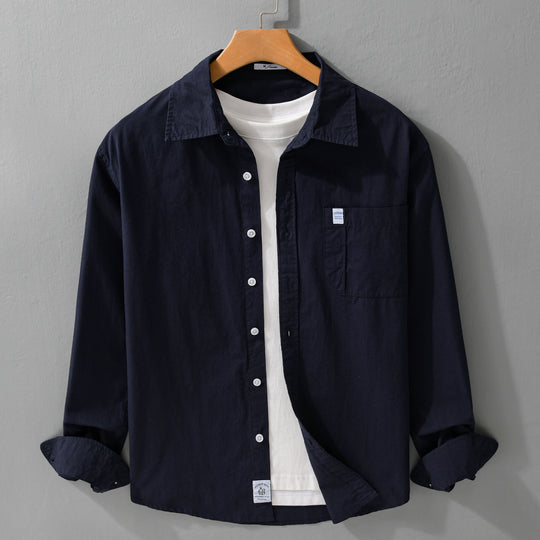 Herren Baumwoll-Overshirt im Layering‑Look mit Kentkragen und aufgesetzter Brusttasche Nord Taschen