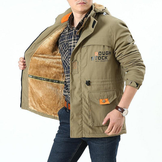 Herren winddichter Fieldparka mit wärmender Kunstfell‑Innenlage, Kapuze und multifunktionalen Taschen Nord Taschen