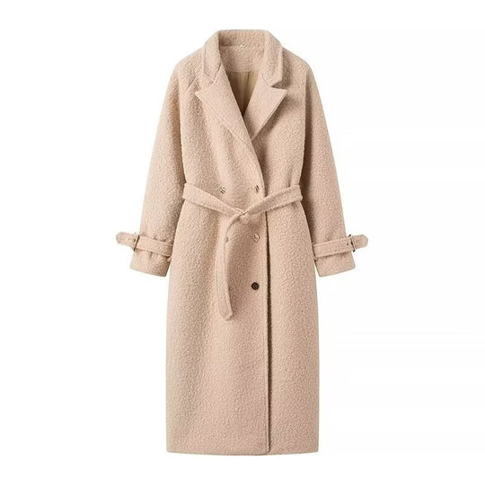 Damen Lang geschnittener Bouclé‑Teddy‑Mantel im Oversize‑Cut mit Doppelknopffront und verstellbaren Ärmelriemen Nord Taschen