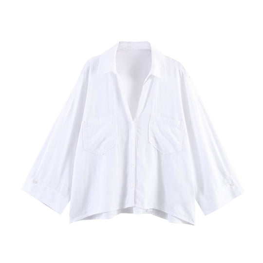 Damen Oversize-Hemdbluse mit großen Brusttaschen, überschnittener Schulter und High‑Low‑Saum Nord Taschen