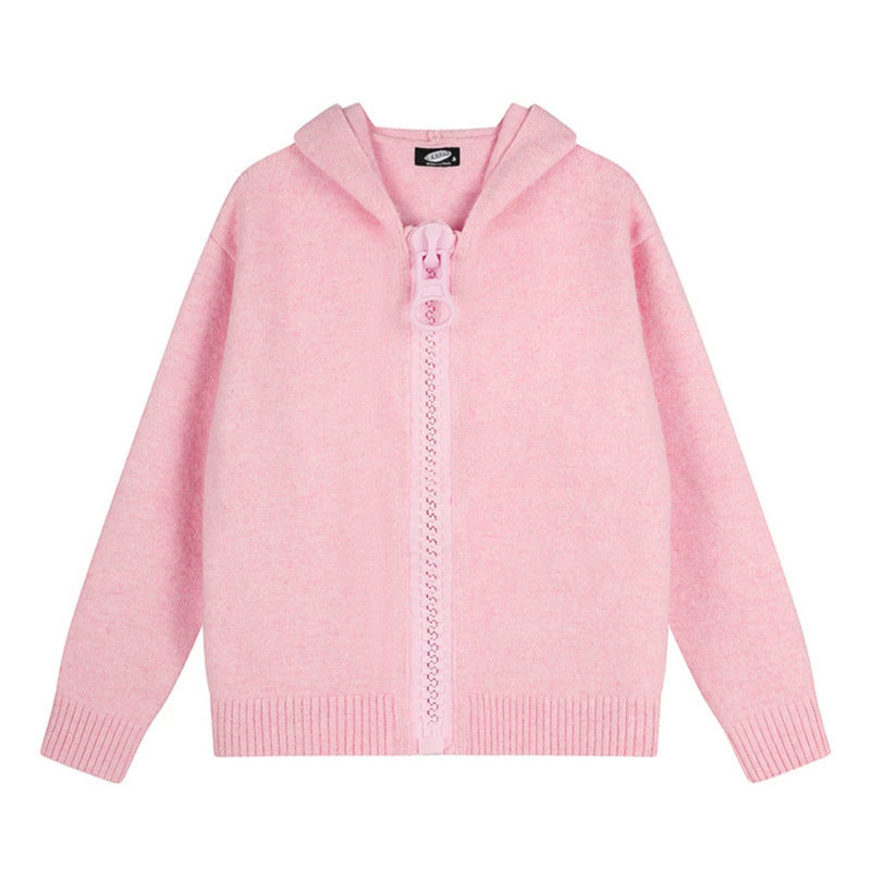 Damen Kapuzen-Strickjacke mit übergroßem Reißverschluss und softem Mohair-Mix Nord Taschen