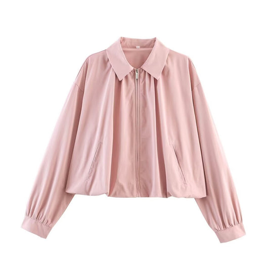 Damen Gekürzte leichte Oversize-Blousonjacke mit Reißverschluss und umgeschlagenem Kragen Nord Taschen