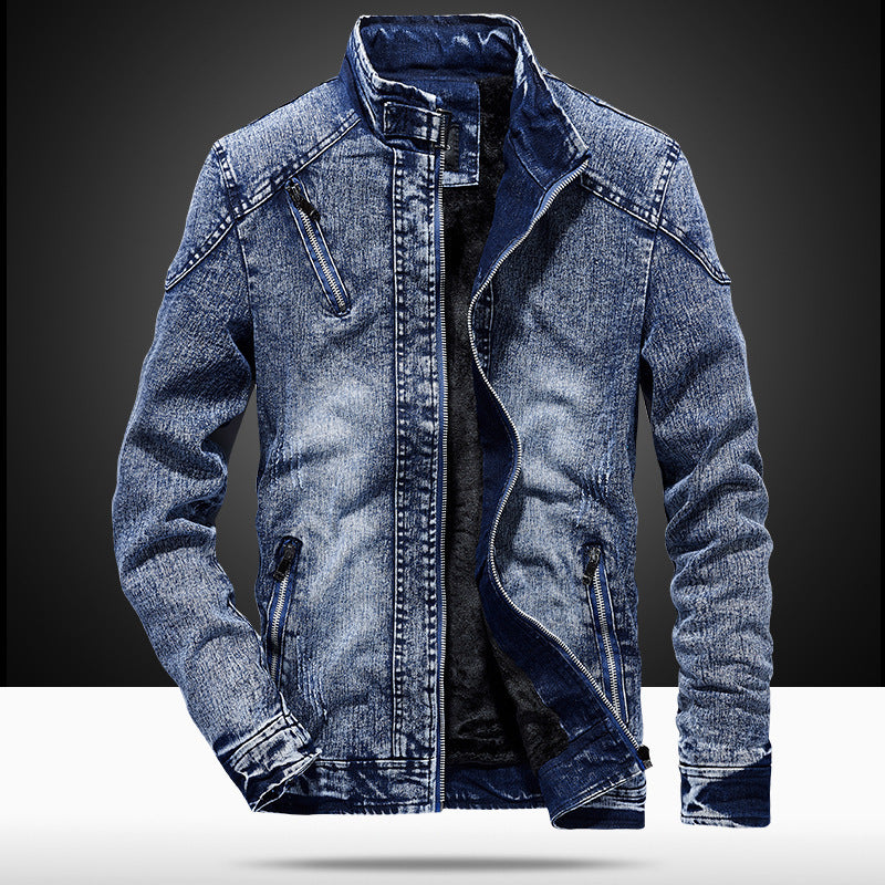 Herren Slim-Fit Denim-Workerblouson mit Stehkragen und Zipper-Details Nord Taschen