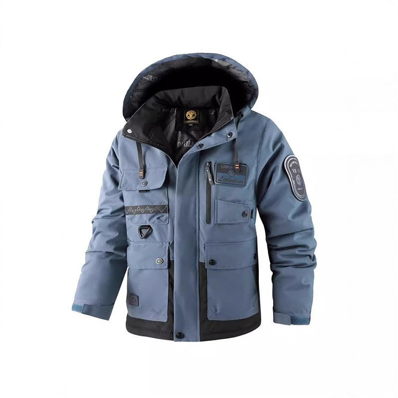 Herren Multifunktionale Fieldjacke mit Kapuze und Multi‑Taschen, wetterfeste Softshell‑Utilityjacke Nord Taschen