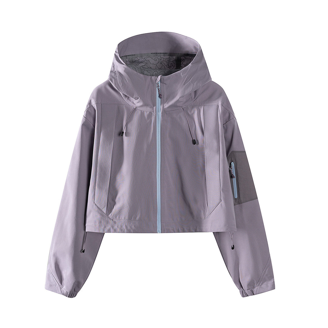 Damen Kurze wasserdichte Kapuzenjacke mit verstellbarem Saum und Ärmeltasche Nord Taschen
