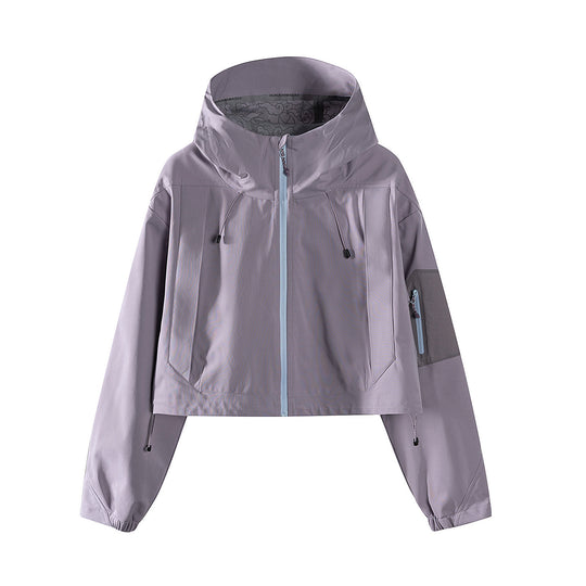Damen Kurze wasserdichte Kapuzenjacke mit verstellbarem Saum und Ärmeltasche Nord Taschen
