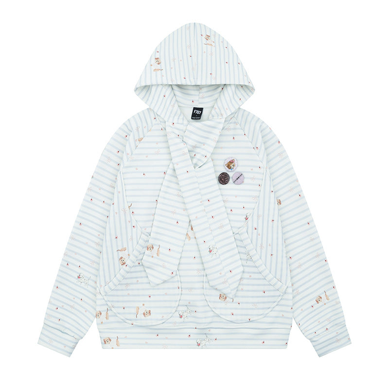 Damen Kuscheliger Kapuzen‑Oversizepullover mit integriertem Schleifen‑Schal und Aufgesetzten Taschen Nord Taschen