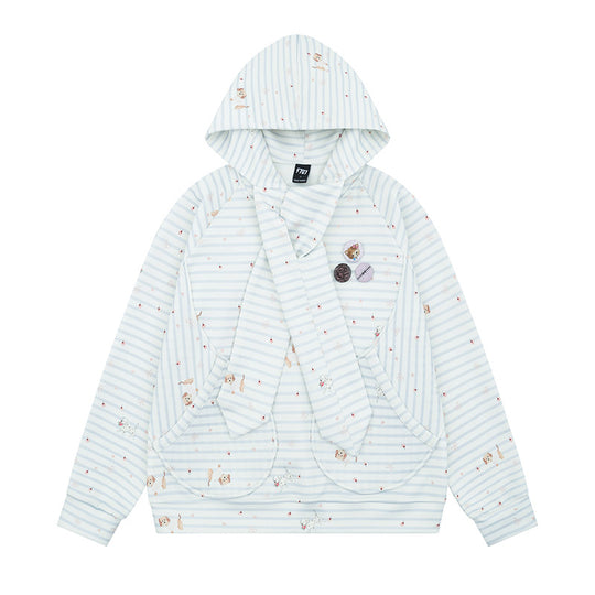 Damen Kuscheliger Kapuzen‑Oversizepullover mit integriertem Schleifen‑Schal und Aufgesetzten Taschen Nord Taschen