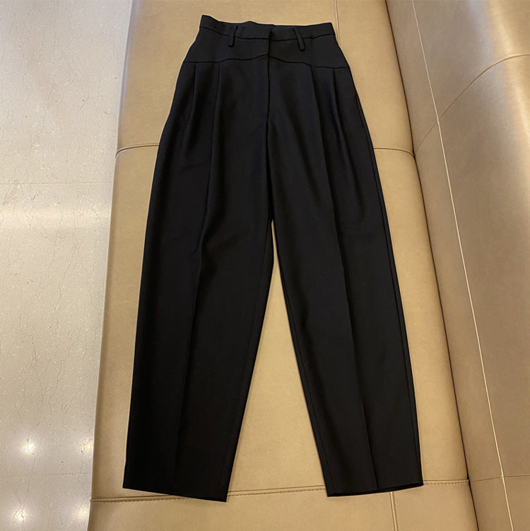 Damen Hochtaillierte Bundfaltenhose mit weitem Bein und scharfer Bügelfalte Nord Taschen