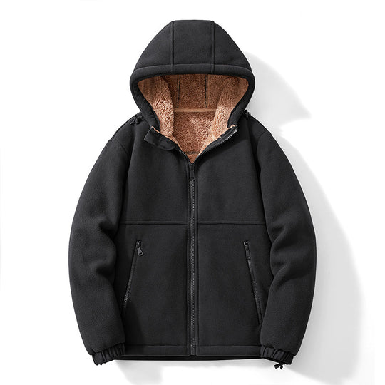 Herren Kapuzen-Fleecejacke mit Teddy-Innenfutter, durchgehendem Reißverschluss und winddichten Bündchen Nord Taschen