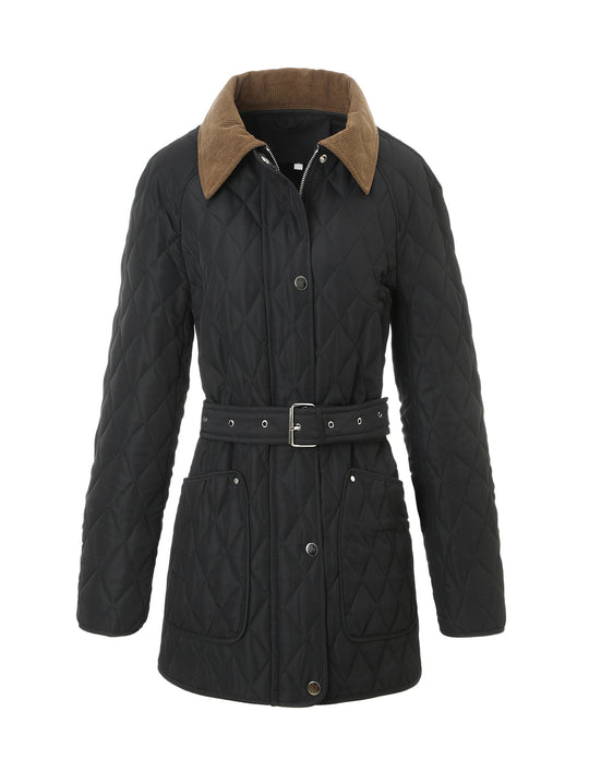 Damen Steppmantel mit Taillengürtel und Cordkragen Nord Taschen