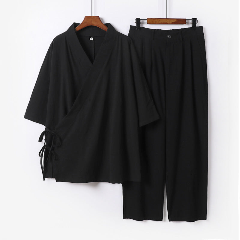 Unisex Kimono-Freizeit-Set mit Wickeloberteil und elastischer Bundhose Nord Taschen