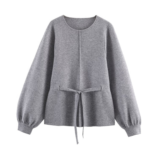 Damen Feinstrick-Pullover mit Tunnelzug‑Taillenband und Ballonärmeln Nord Taschen