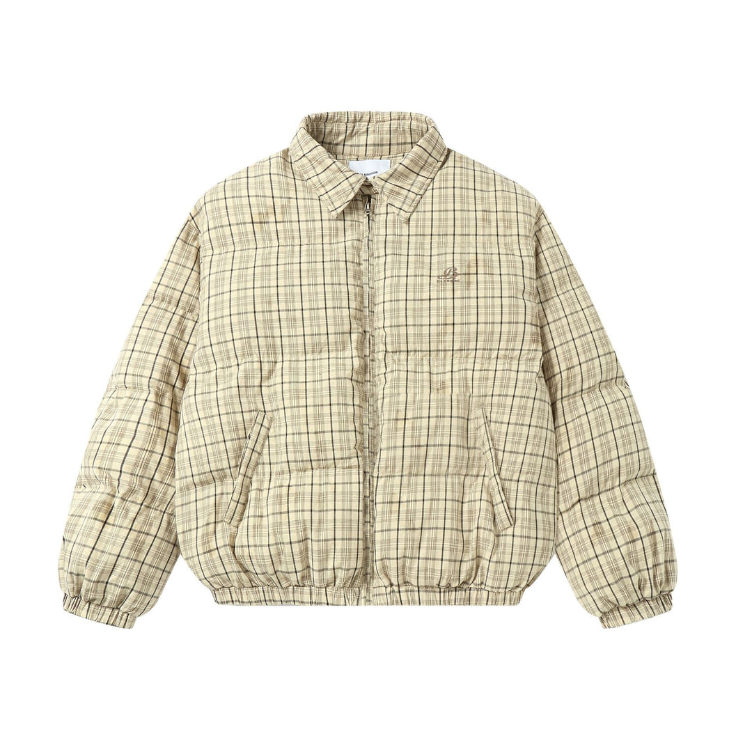 Unisex Kurz geschnittener karierter Steppblouson mit hohem Kragen und elastischem Saum Nord Taschen