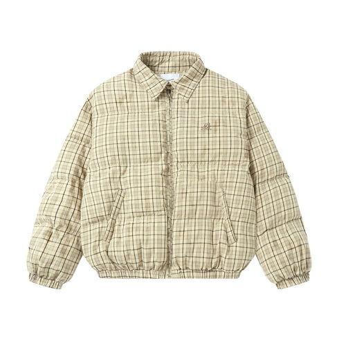 Unisex Kurz geschnittener karierter Steppblouson mit hohem Kragen und elastischem Saum Nord Taschen
