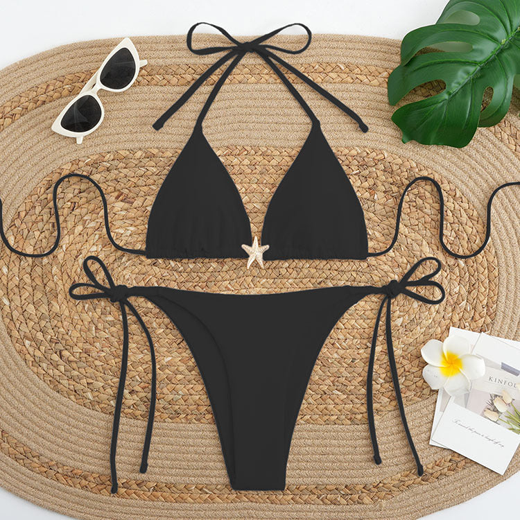 Damen Triangel-Bikini-Set mit verstellbaren Trägersystem und eleganter Dekoration
