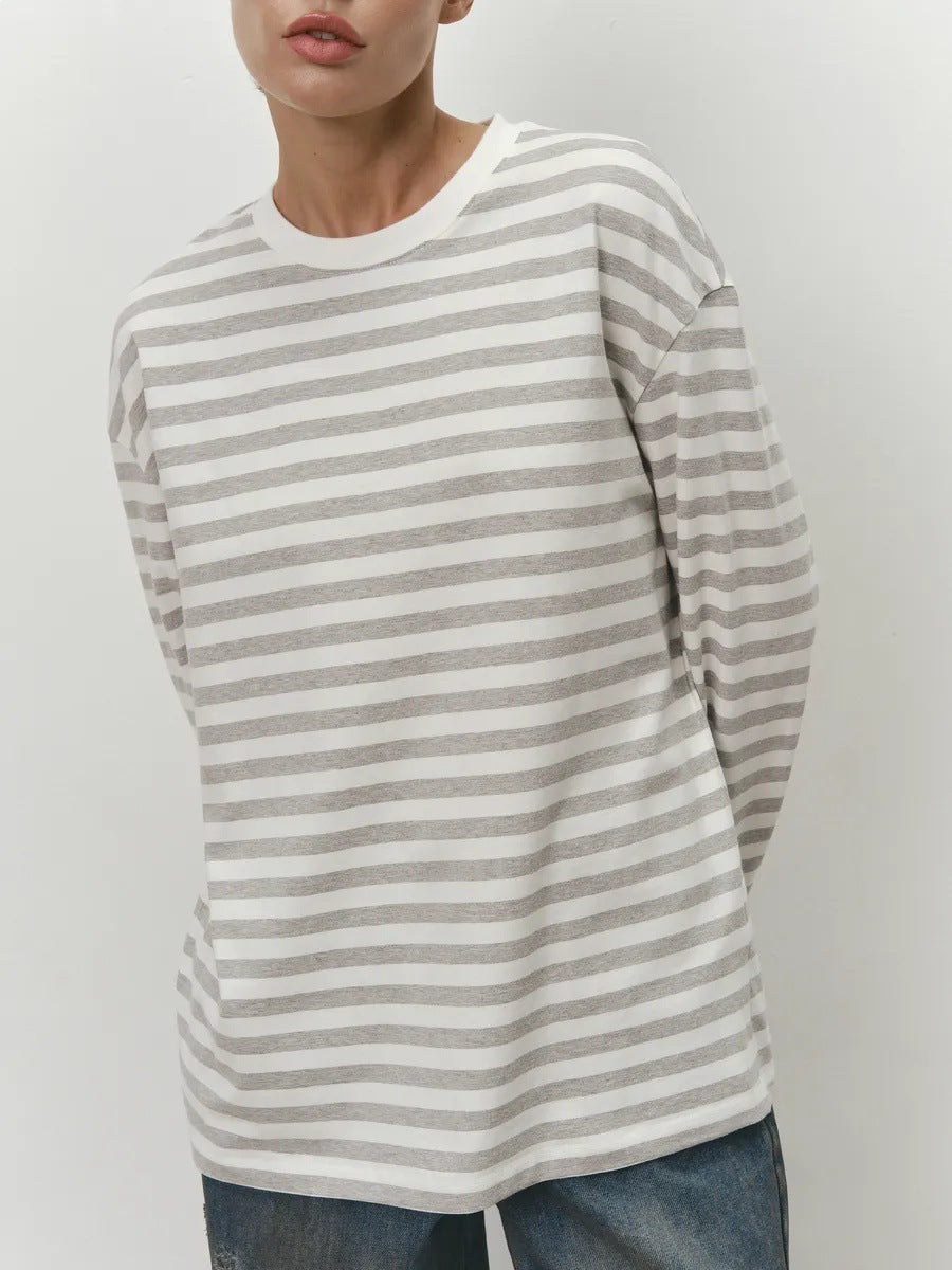 Damen gestreiftes Langarmshirt mit lässigem Schnitt und rundem Halsausschnitt