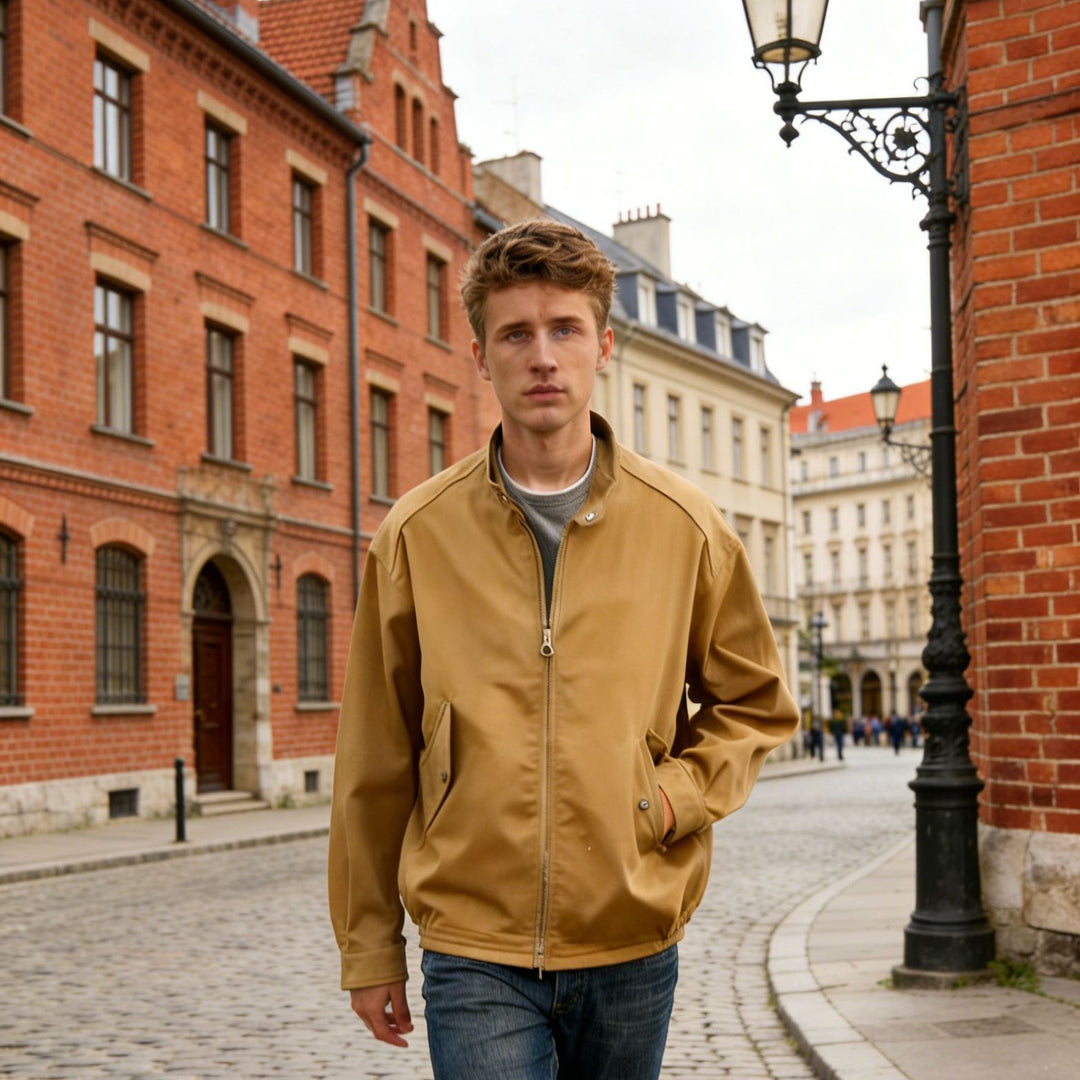 Herren Urbaner Baumwoll-Mix Bomber mit Stehkragen und Zweiwege-Reißverschluss Nord Taschen