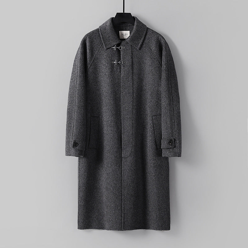 Herren Gerader Wollmix-Longcoat mit verdeckter Front und dekorativen Knebelverschlüssen Nord Taschen