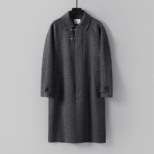 Herren Gerader Wollmix-Longcoat mit verdeckter Front und dekorativen Knebelverschlüssen Nord Taschen