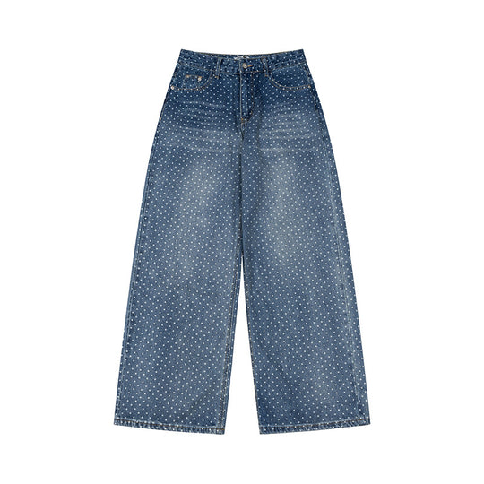 Damen High‑Waist Weite Denim‑Culotte mit Allover‑Punktmuster Nord Taschen