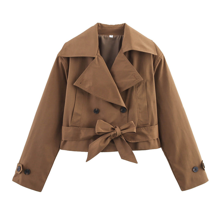 Damen kurze Trenchjacke mit eleganter Taillierung und praktischen Taschen