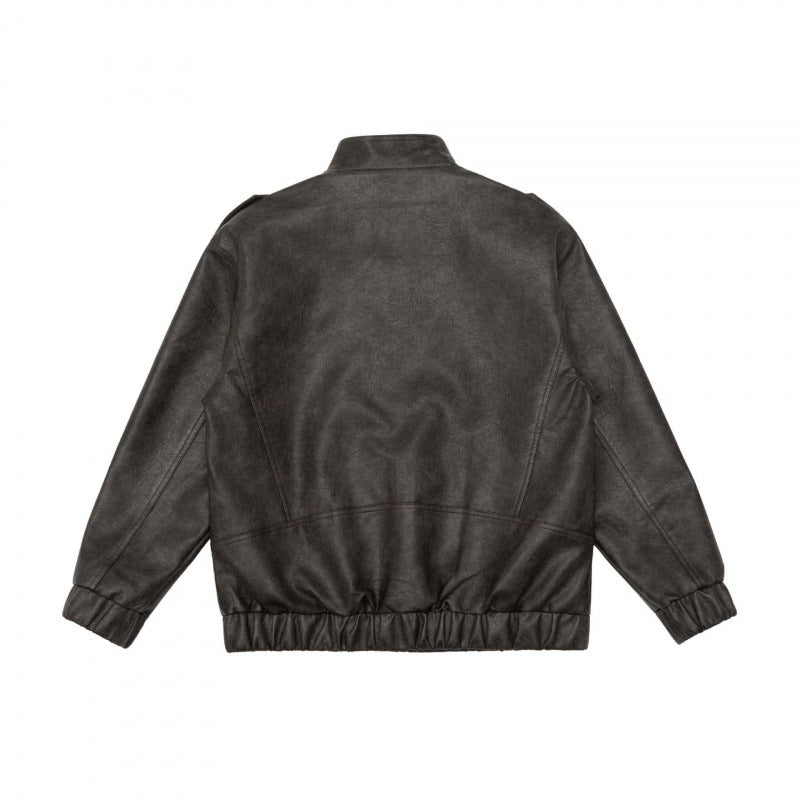 Herren Boxy Kunstleder-Blouson mit Stehkragen, Schulterklappen und elastischem Saum Nord Taschen