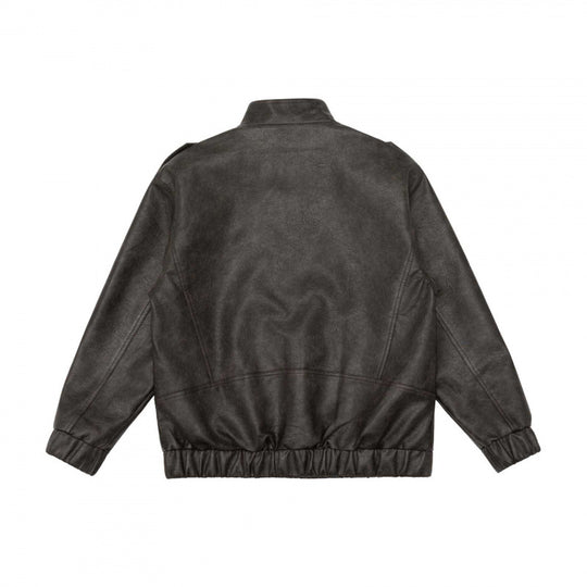 Herren Boxy Kunstleder-Blouson mit Stehkragen, Schulterklappen und elastischem Saum Nord Taschen