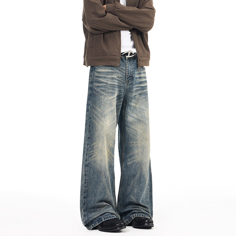 Herren Extremweite Vintage-Denim Baggy-Jeans mit tiefem Schritt und extra langer Saumlänge Nord Taschen
