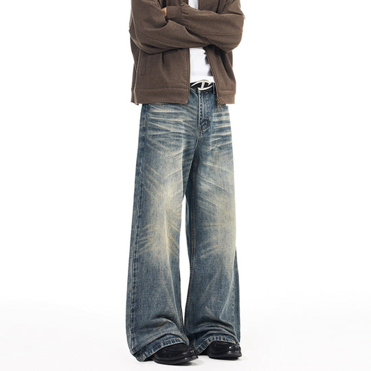 Herren Extremweite Vintage-Denim Baggy-Jeans mit tiefem Schritt und extra langer Saumlänge Nord Taschen