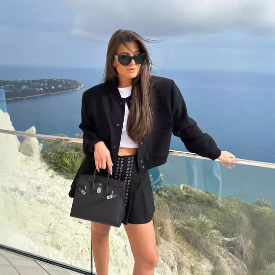 Damen Kurzjacke im Bomberstil mit Leoparden‑Fauxfell und Rippbündchen Nord Taschen