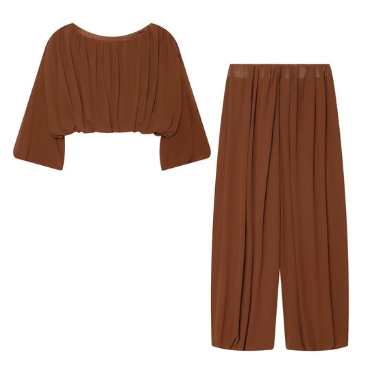 Damen Weite Palazzo-Loungehose mit elastischem Bund und fließender Faltenlegung Nord Taschen
