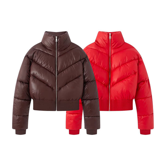 Damen Cropped Pufferjacke mit hohem Stehkragen und breitem Rippenbund Nord Taschen