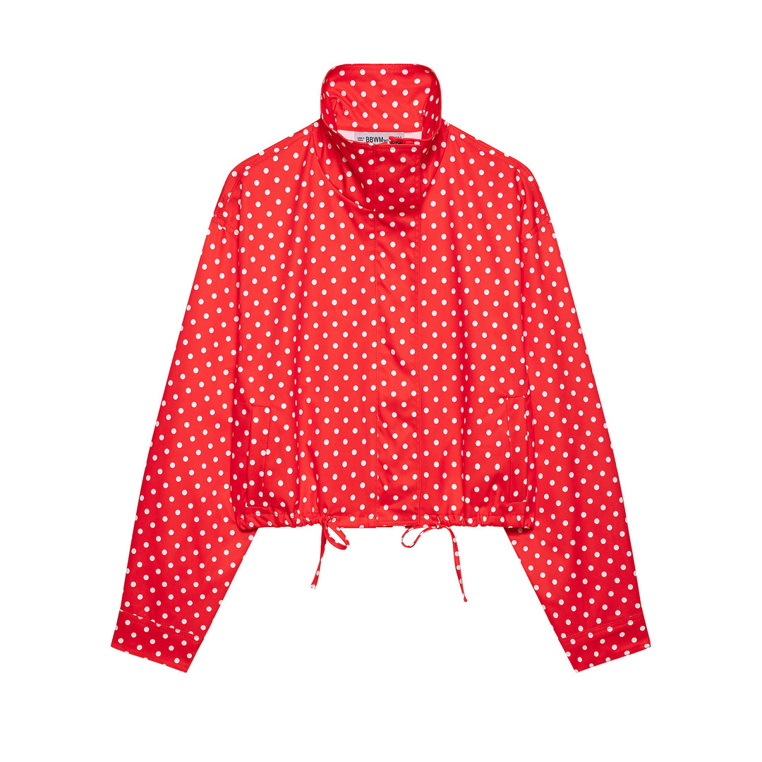 Damen Gepunktete Cropped Regenjacke mit Stehkragen und Tunnelzug Nord Taschen