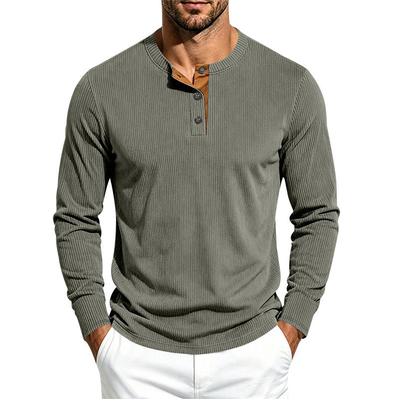 Herren Langärmeliges Rippstrick-Henley-Shirt mit Knopfleiste und Rundhalskragen Nord Taschen
