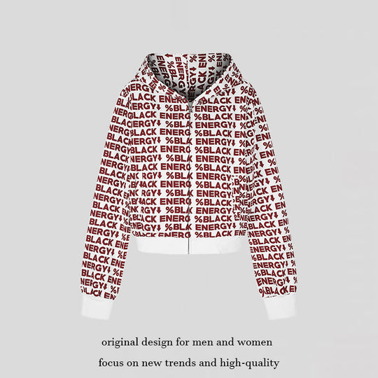 Damen kurze Zip-Kapuzenjacke mit Allover-Logoprint und elastischem Rippenbund Nord Taschen