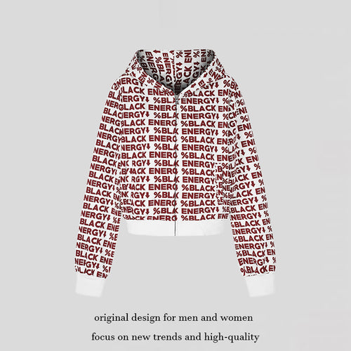 Damen kurze Zip-Kapuzenjacke mit Allover-Logoprint und elastischem Rippenbund Nord Taschen