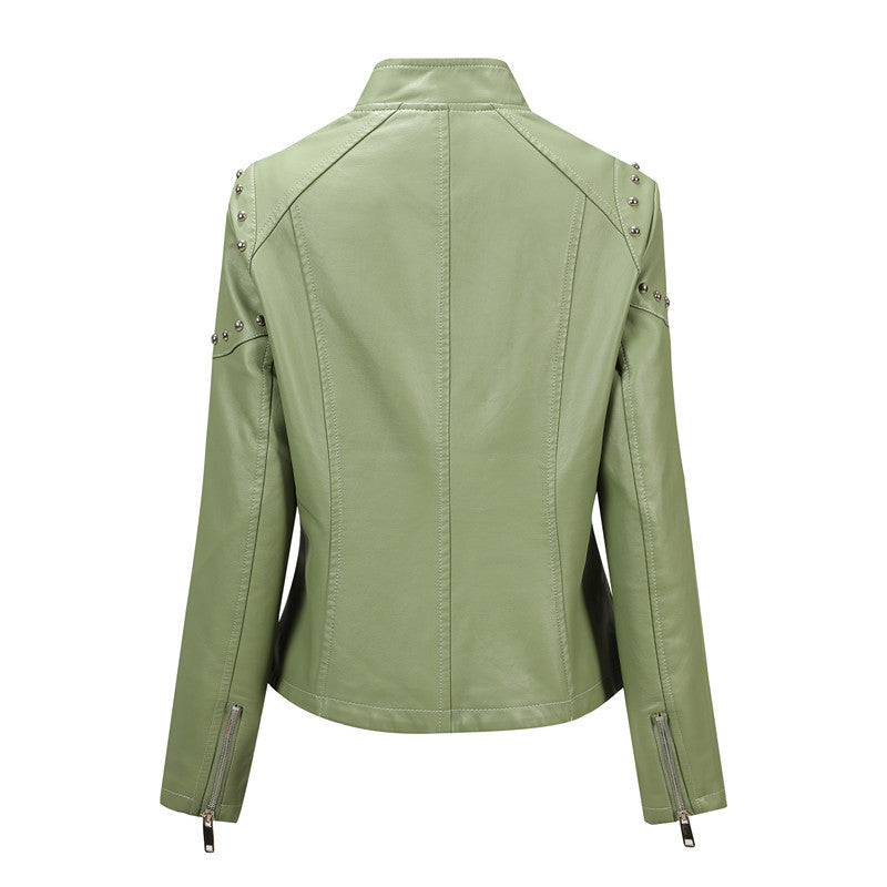Damen Asymmetrische Kunstleder-Bikerjacke mit Nieten & schrägem Reißverschluss Nord Taschen