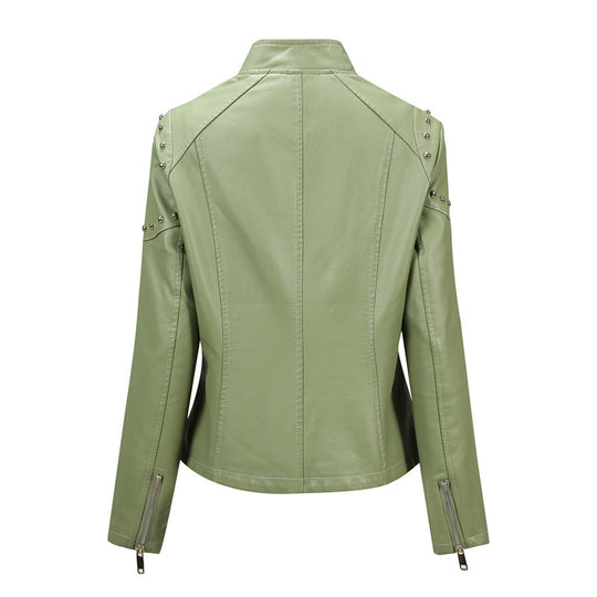 Damen Asymmetrische Kunstleder-Bikerjacke mit Nieten & schrägem Reißverschluss Nord Taschen