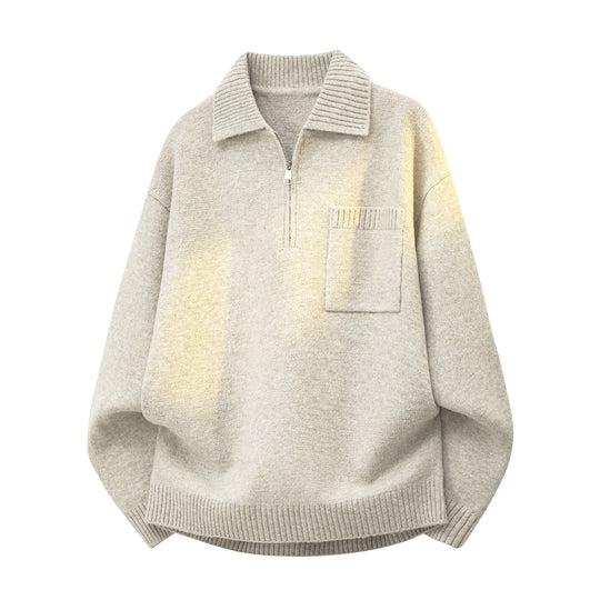 Damen Oversize-Strickpullover mit Halbzip, Rippkragen und Brusttasche Nord Taschen