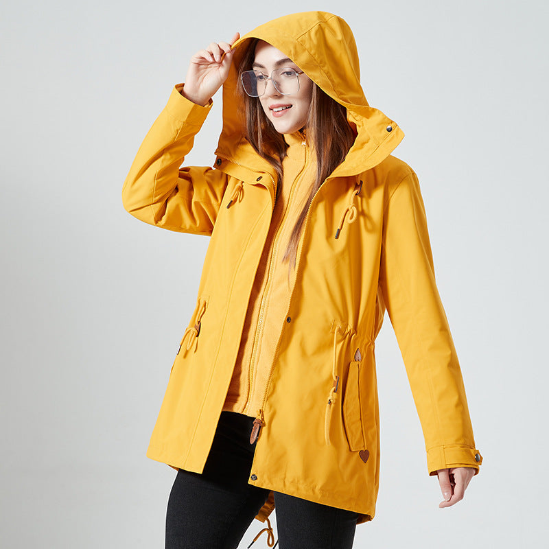 Damen Wasserabweisende taillierte Parka-Jacke mit Kapuze und Kordelzug Nord Taschen